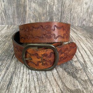 Womens Boho Genuine Leather Antique Carving Thick Band Southwestern
